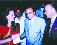 Mr. Kantikumar Podar with Mrs. Sonia Gandhi, President of the Congress Party and Mr. Murli Deora